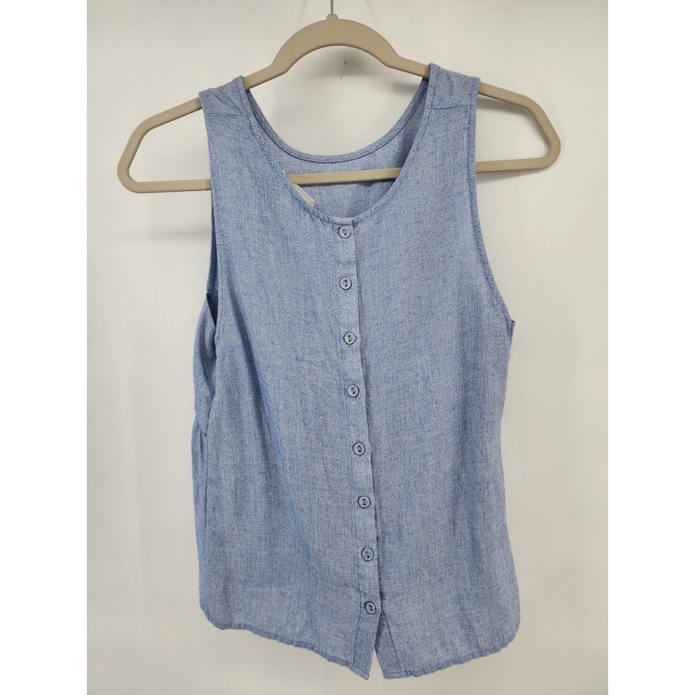 Elodie Blue Button Front Sleeveless Peplum Tank Top Rayon Medium - Picture 2 of 8